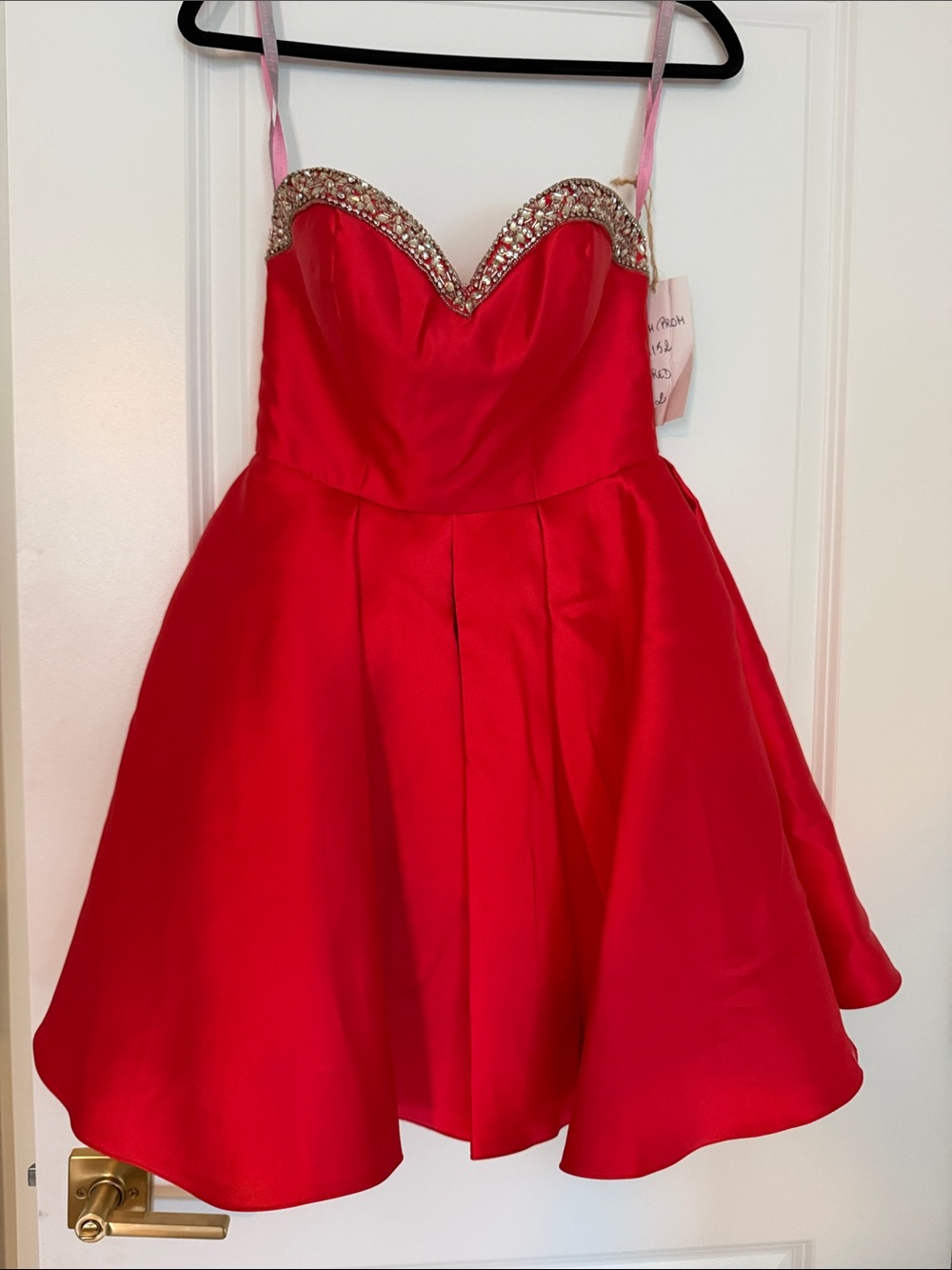 Strapless Red Party Dress with Rhinestone Sweetheart Neckline